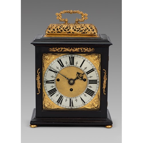 17TH CENTURY ANTIQUE EBONY AND GILT TABLE CLOCK BY EDWARD BURGIS OF LONDON
